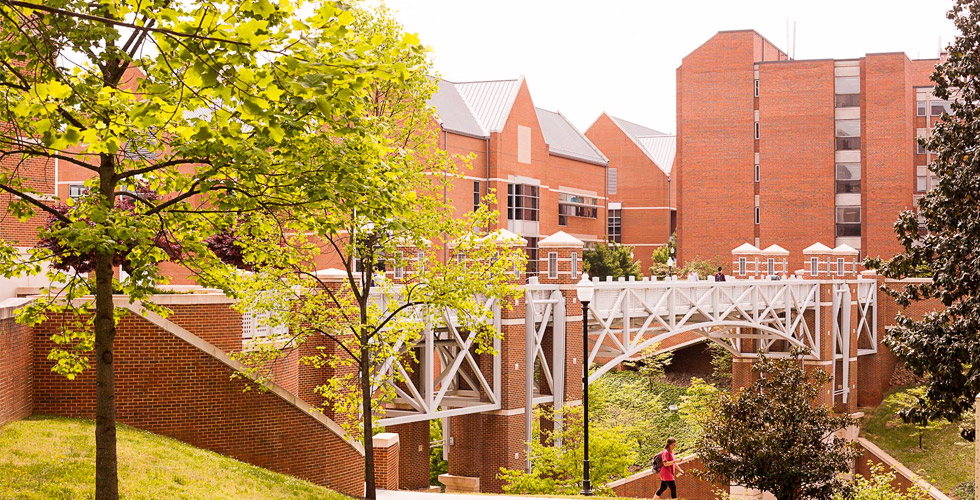 View of the Min Kao ELectrical Engineering and Computer Science Building from the 11th Street Bridge